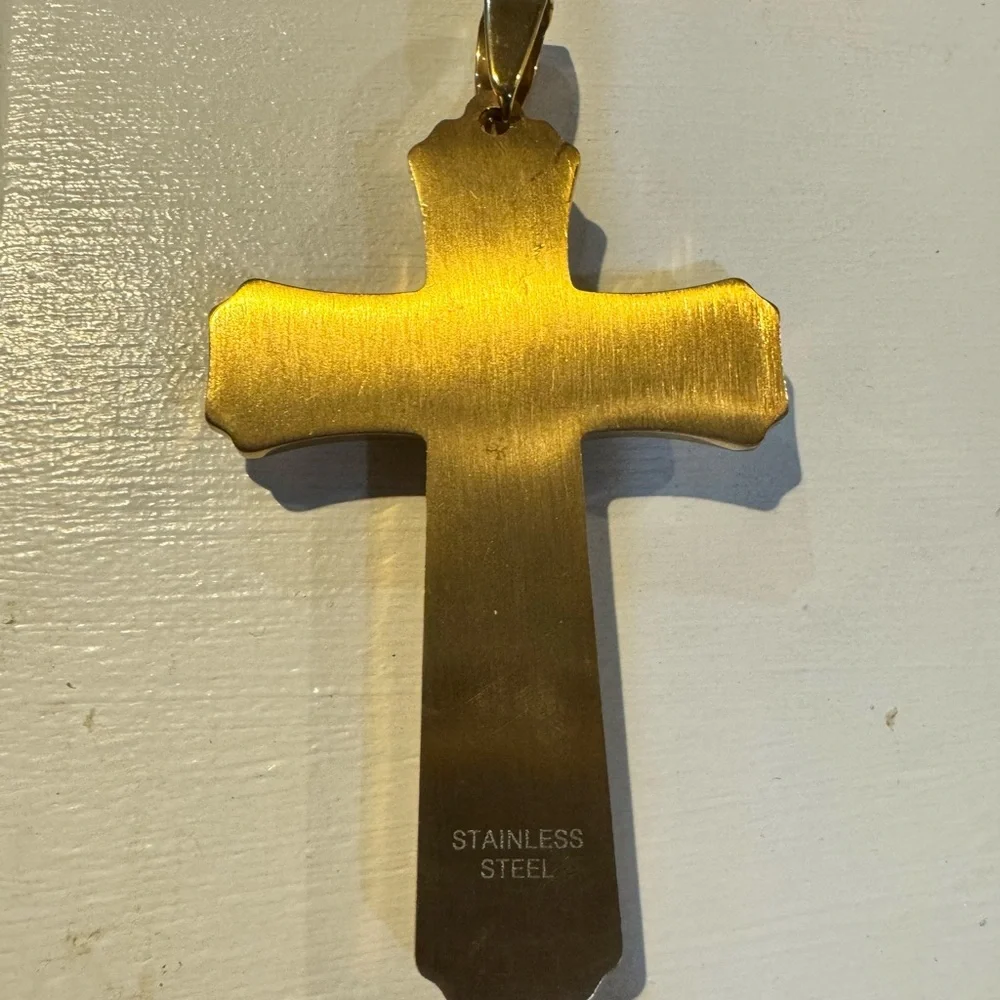 Large Mens Gold Stainless Steel Cross New without tags